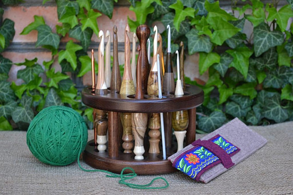 Handmade Wooden Crochet Hook Caddy - I Like Crochet