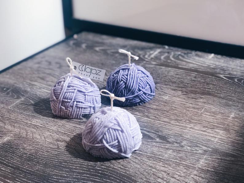 Lavender Yarn Ball Candles